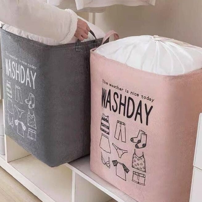 Giỏ vải, túi vải KHUNG SẮT SIÊU TO đựng quần áo, chăn màn có dây rút và quai xách siêu to - giao màu ngẫu nhiên