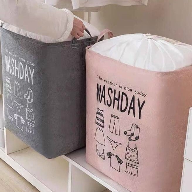 Giỏ vải, túi vải KHUNG SẮT WASHDAY đựng quần áo, chăn màn có dây rút và quai xách siêu to - giao màu ngẫu nhiên