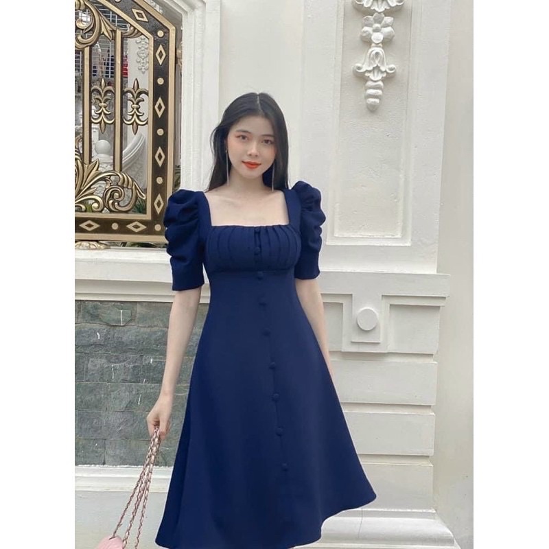 Đầm váy đi tiệc xếp li ngực nút bọc 6 màu xuongvnxk