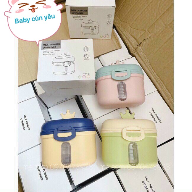 Hộp đựng sữa bột, đồ khô hình vương miện cao cấp hãng Baby Crown mẫu mới có vạch chia