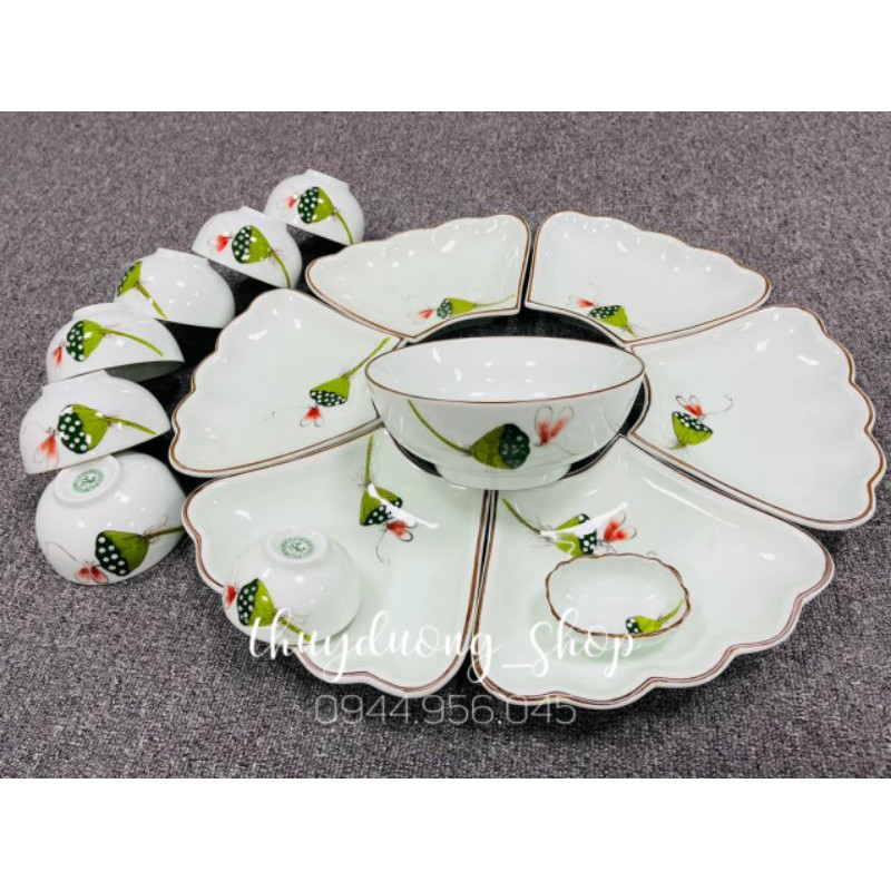 Bộ đồ ăn men ngọc vẽ sen, chuồn chuồn