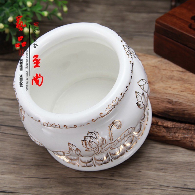 [ĐỒ THỜ CÚNG] LƯ HƯƠNG BẠCH NGỌC SỨ TRẮNG HOA SEN NỔI