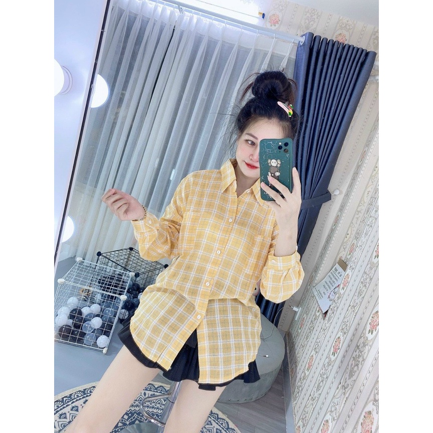 Áo sơ mi cánh dơi caro form rộng cực xinh , chất xô mềm mịn ( ảnh thật )