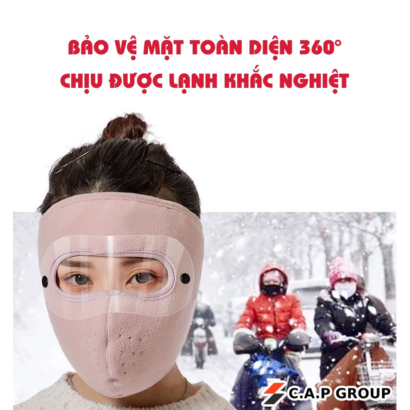 Khẩu trang Ninja lót nỉ bảo vệ mắt - Khẩu trang có kính che trán kín mặt dán gáy che kín tai chạy xe phượt nam nữ