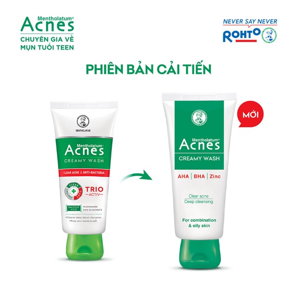 Sữa Rửa Mặt Acnes Creamy Wash- Hỗ trợ làm sạch da, loại bỏ bã nhờn, bụi bẩn, giúp kháng khuẩn và ngăn ngừa mụn