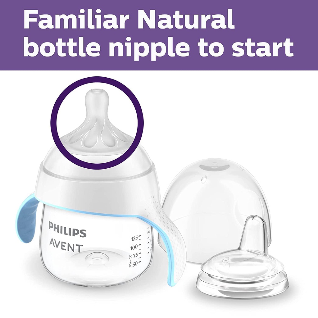 BÌNH UỐNG NƯỚC AVENT ĐA NĂNG 2IN1 CÓ TAY CẦM 150ML CHO BÉ TỪ 4 THÁNG