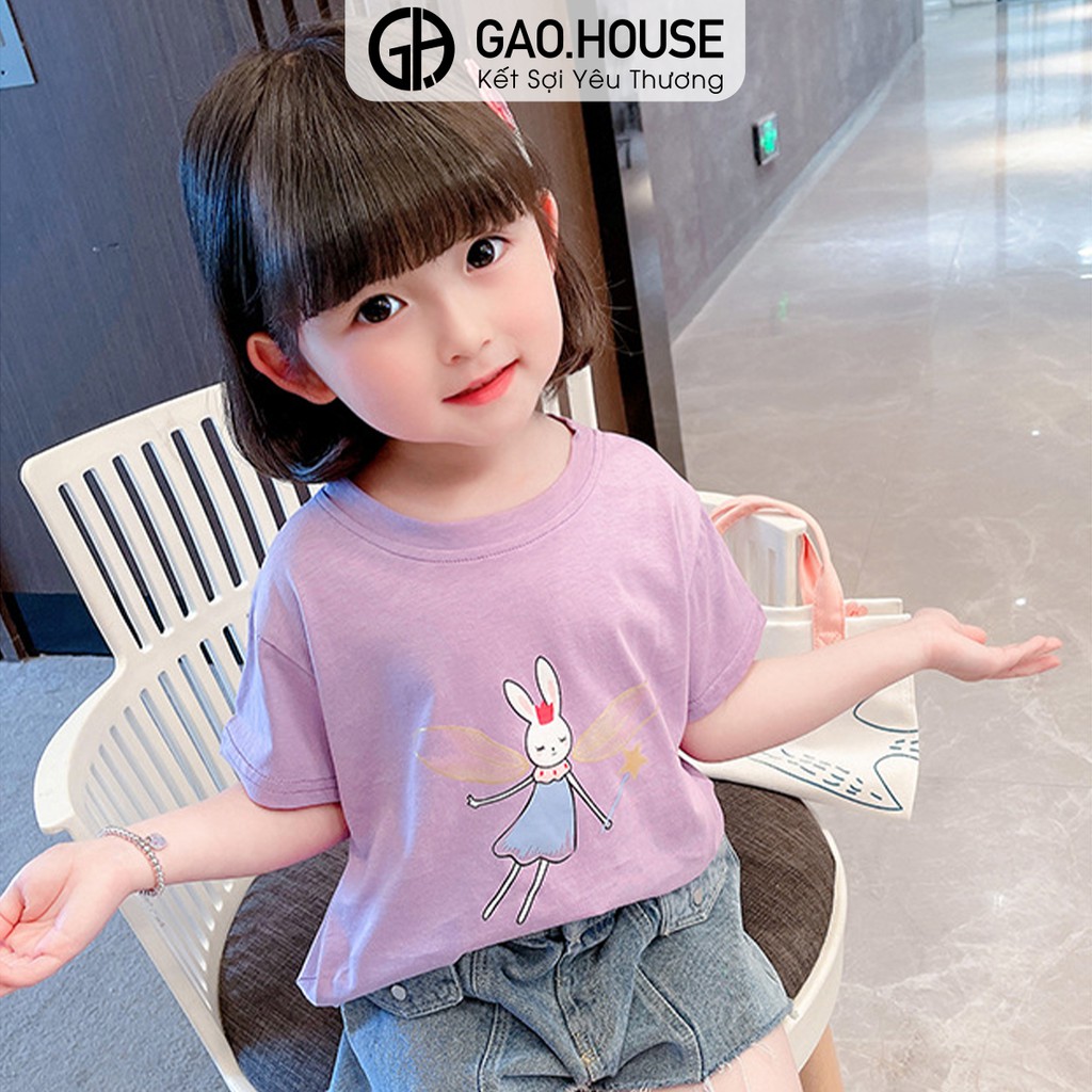 Áo thun bé gái Gạo House cotton 4 chiều cổ tròn cộc tay họa tiết Thỏ cánh tiên [T8]