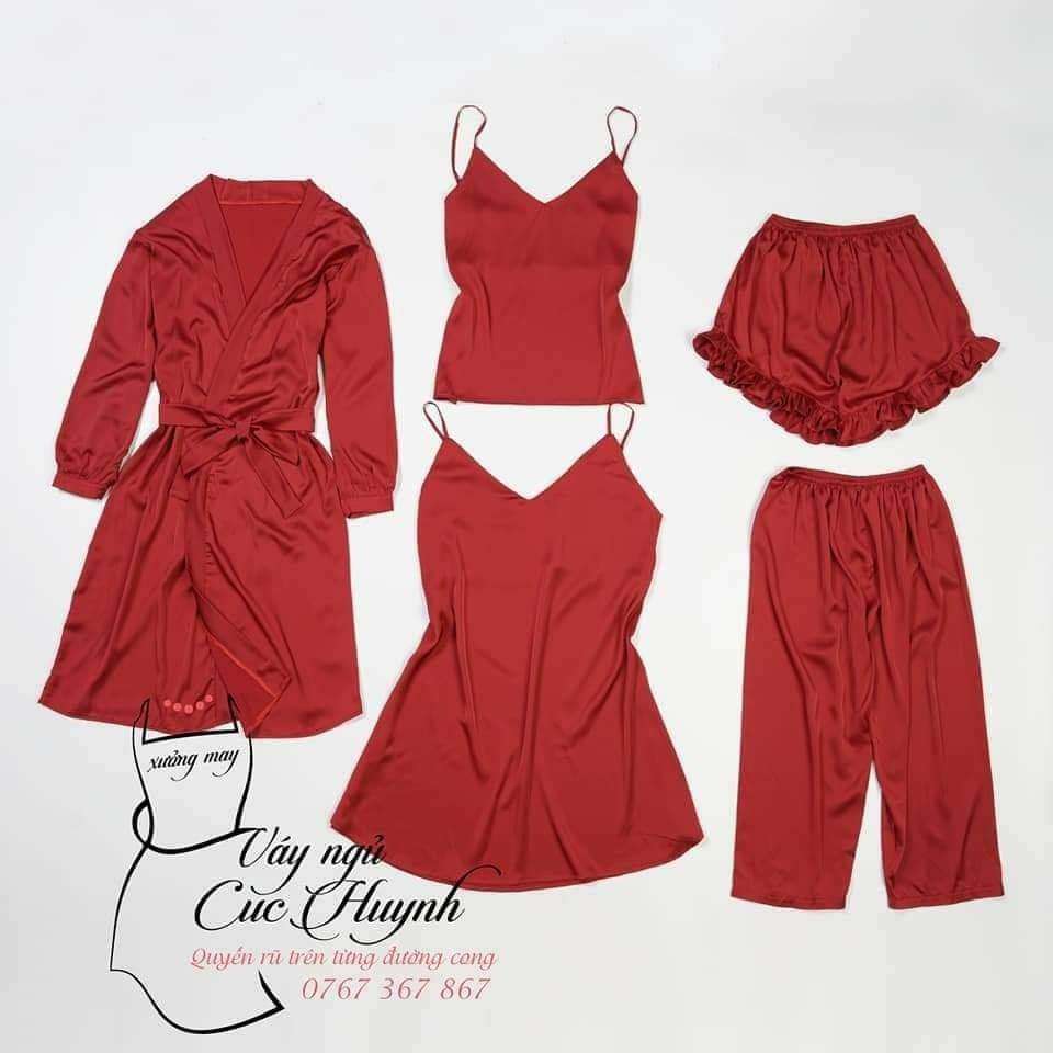 Sét ngủ 5 món cao cấp, Bộ đồ ngủ phối ren kèm áo choàng dễ thương quyến rũ, nhiều size từ 40-80kg mặc vừa | BigBuy360 - bigbuy360.vn