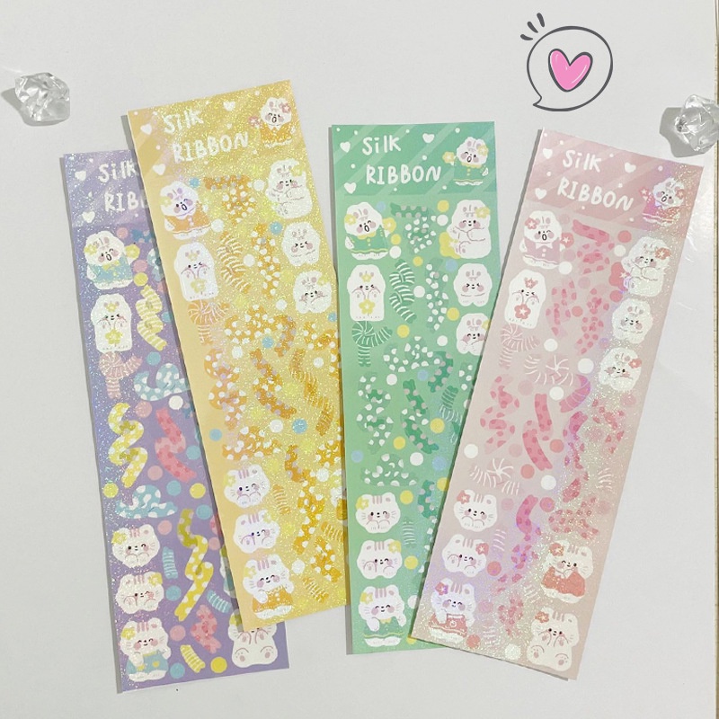 Zanmotấm hình dán sticker thỏ ruy băng laser kim tuyến trang trí toploader