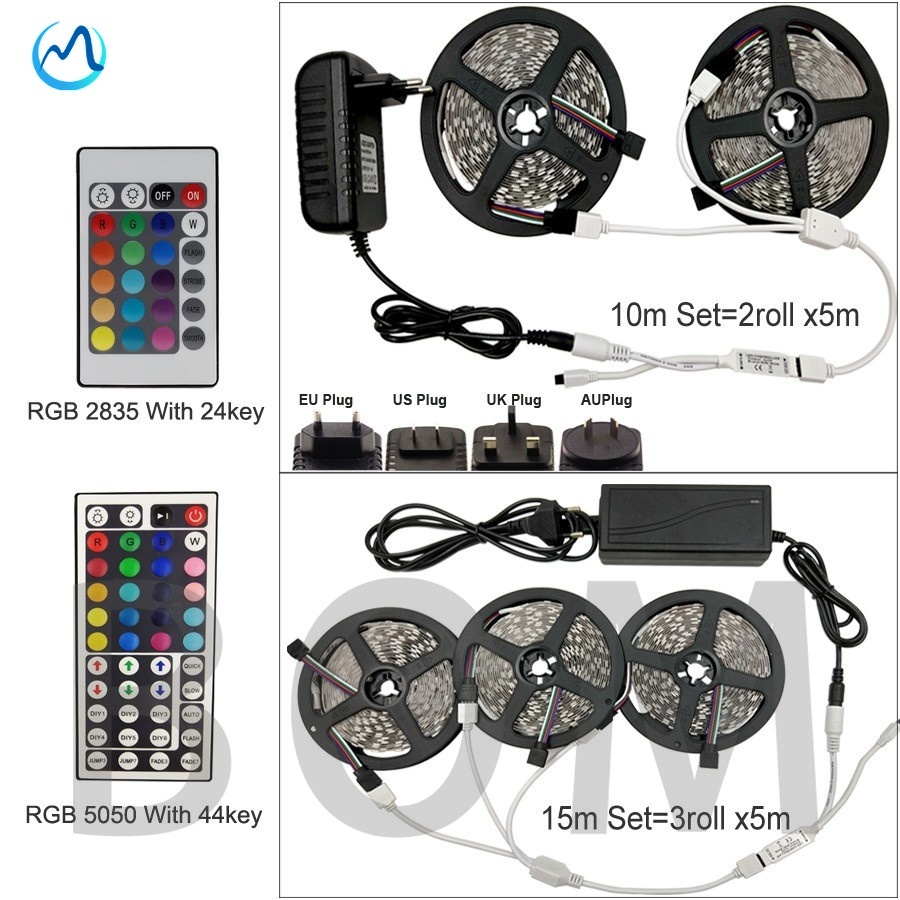 Đèn led trang trí RGB 5050 SMD 2835 5M 10M 15M điều khiển từ xa Dengan với Diode DC 12V