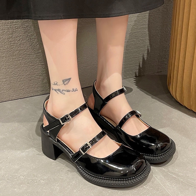 Giày Lolita Đế Cao Da Bóng Phong Cách Anh Quốc Hai Màu Đen Trắng