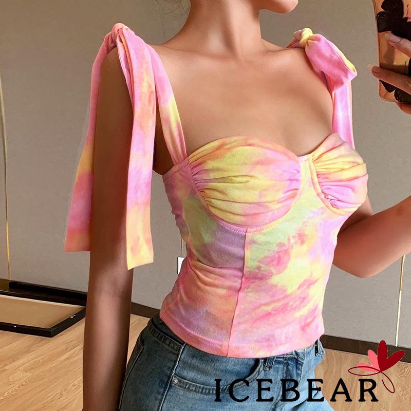 Áo Hai Dây Cột Họa Tiết Nhuộm Phối Màu Thời Trang Gợi Cảm Cho Nữ