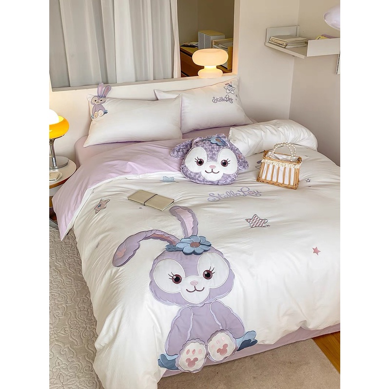 Bộ chăn ga gối mẫu THỎ TÍM - Cotton Line Disney thêu họa tiết ngộ nghĩnh, set 5 món sẵn hàng