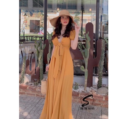 [FREESHIP] Đầm Maxi Trắng Vàng Váy Maxi Đi Biển