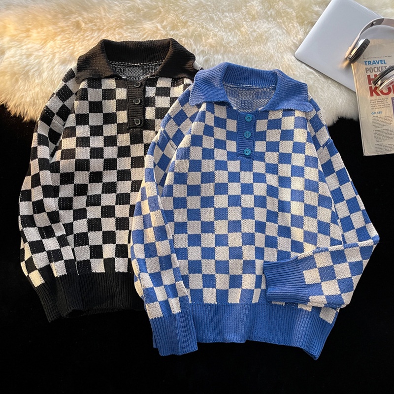 Áo len polo nam nữ ullzang kẻ caro hot trend có video sp