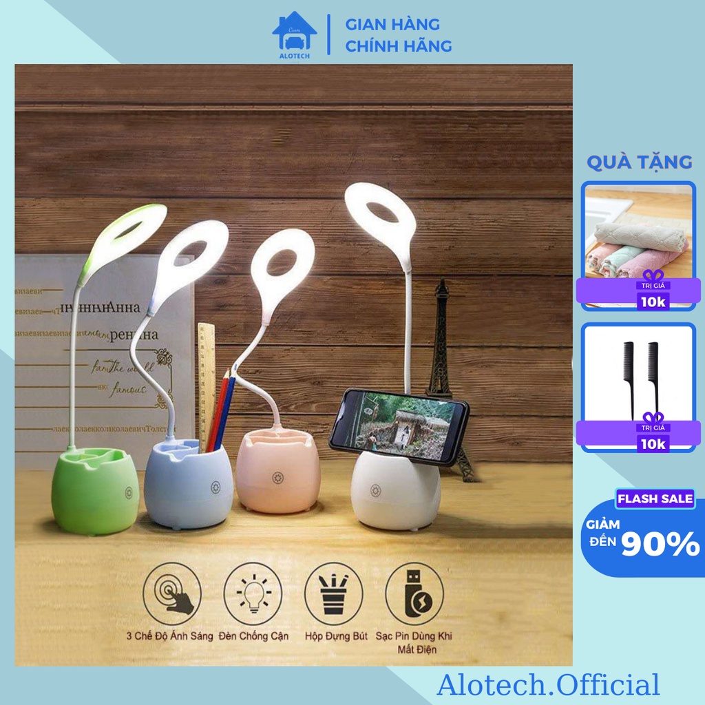 Đèn học để bàn chống cận cảm ứng tích điện kiêm hộp đựng bút và giá đỡ điện thoại - Đèn học chống cận thị DH01 ..