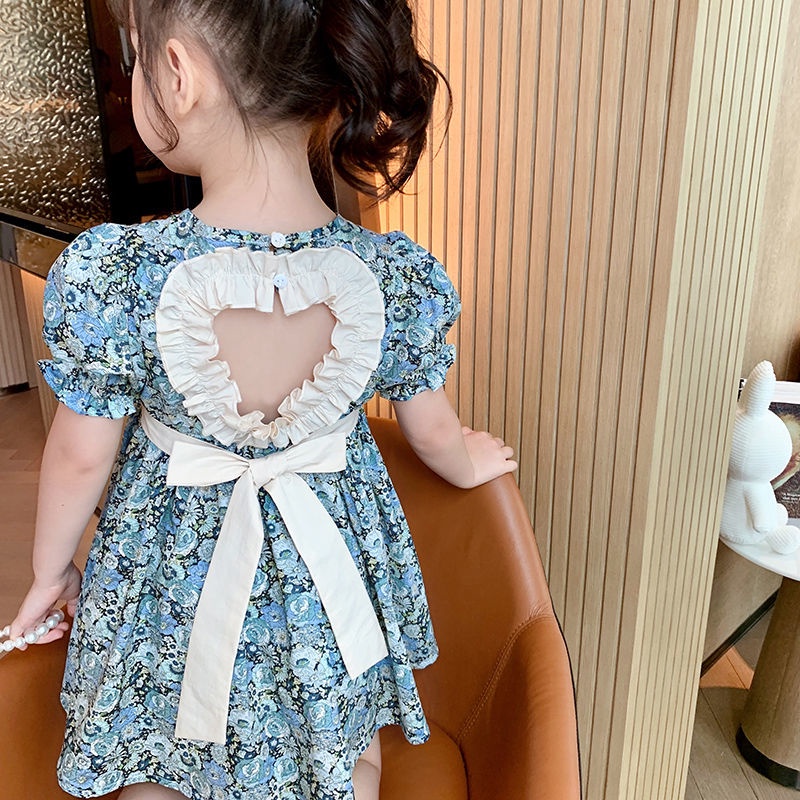 Đầm Công Chúa Tay Phồng Hở Lưng Phong Cách Phương Tây Dành Cho Bé Gái