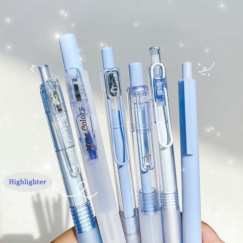 Set 6 Bút Mực Gel Màu Đen 0.5mm Kèm 5 Bút Gel + 1 Bút Đánh Dấu Tiện Dụng Chất Lượng Cao