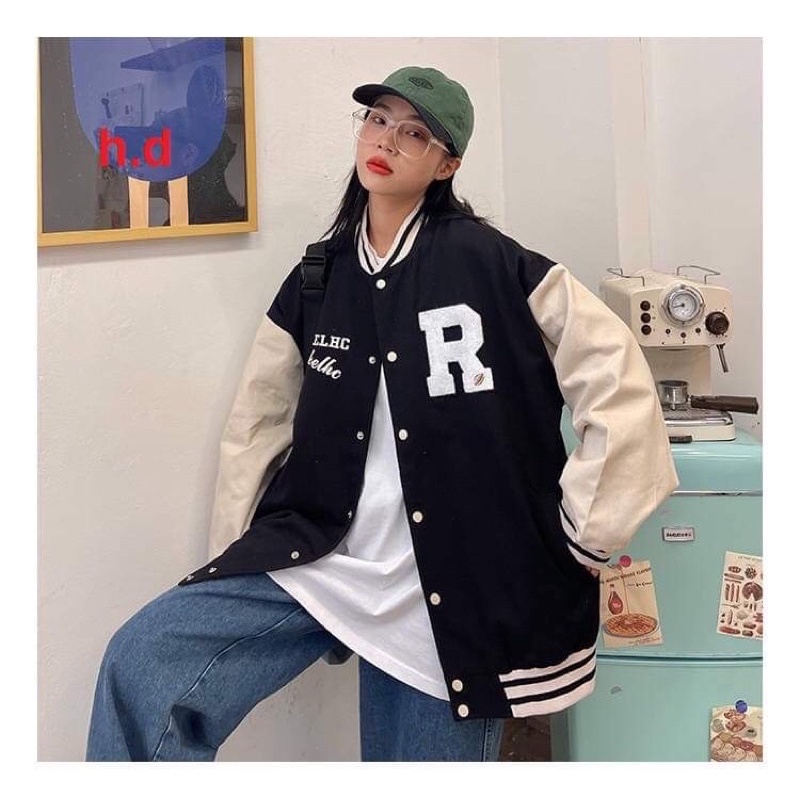 Áo khoác bomber R, 408CMChất gió vs nỉ cottonhàng 1 lớp cổ, tay áo và gấu áo có bo dệt Jacket freesize form &lt;50kg