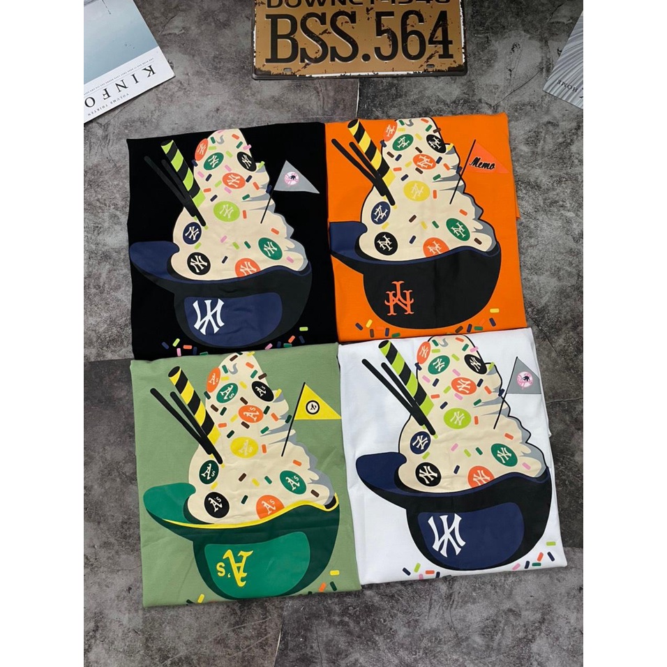 Áo Thun Unisex Chất Cotton 100% Mịn Mát Màu Trắng/Đen/Xanh/Cam In Hình Tô Kem Dễ Thương