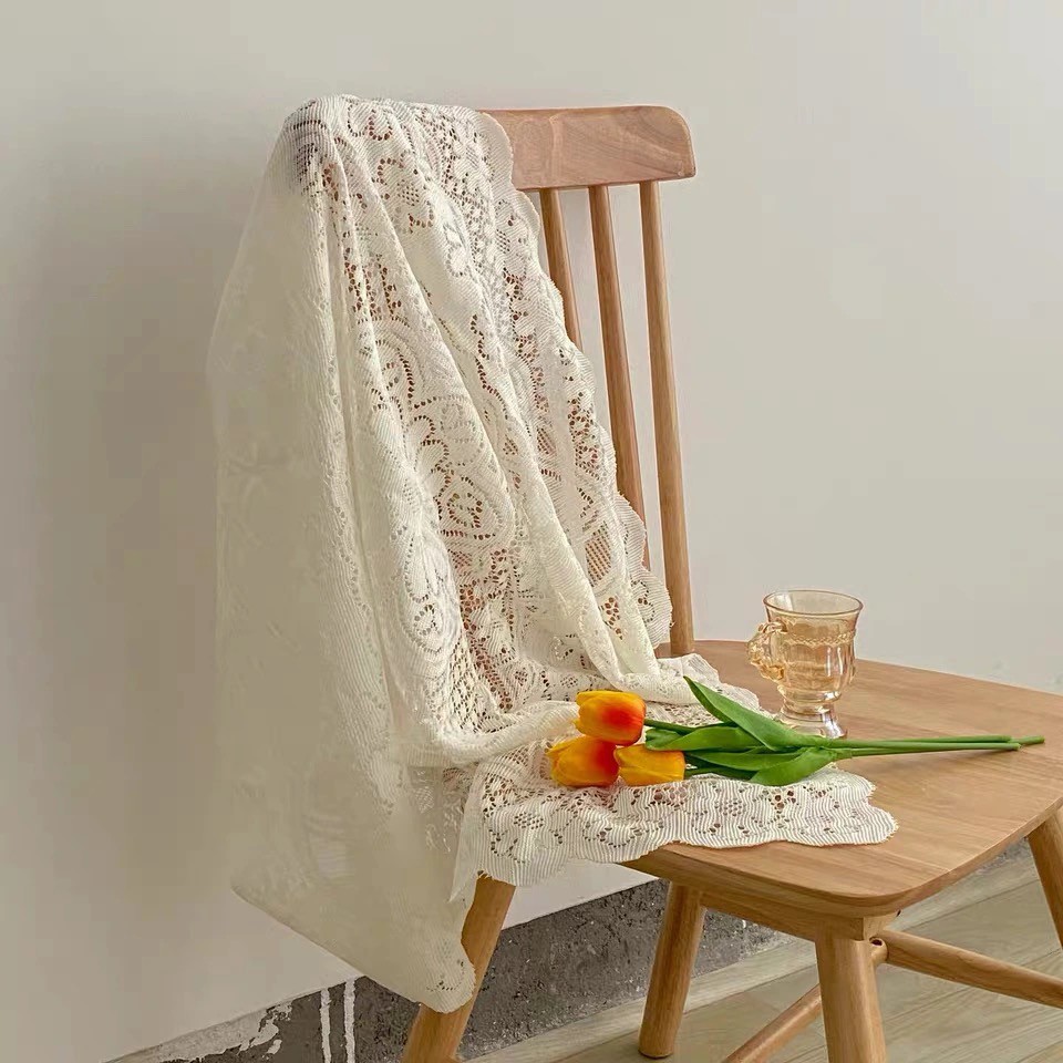 Khăn Trải Bàn Màu Trắng Phối Ren Thiết Kế Xinh Xắn Dùng Làm Đạo Cụ Chụp Ảnh