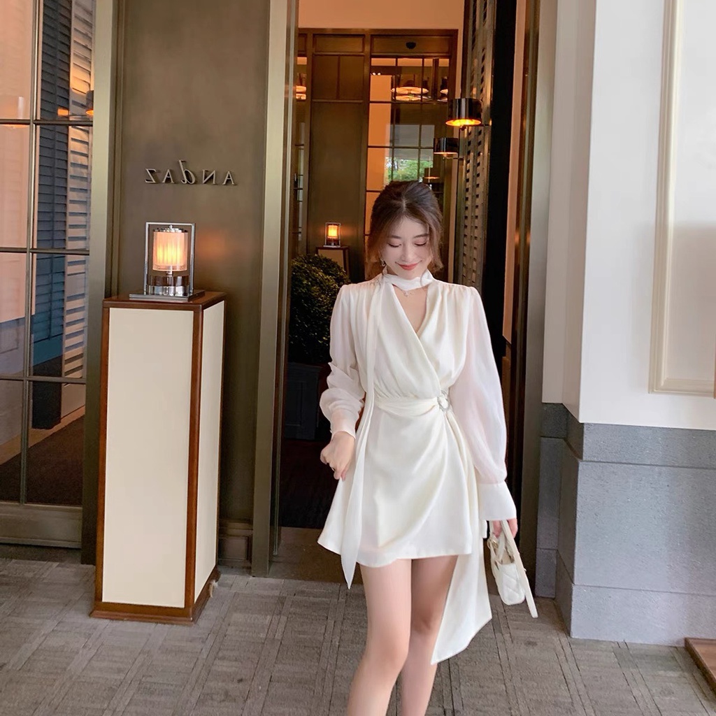 Đầm Dự Tiệc Sang Trọng Tiểu Thư Khuy Cài Tay Dài Cao Cấp