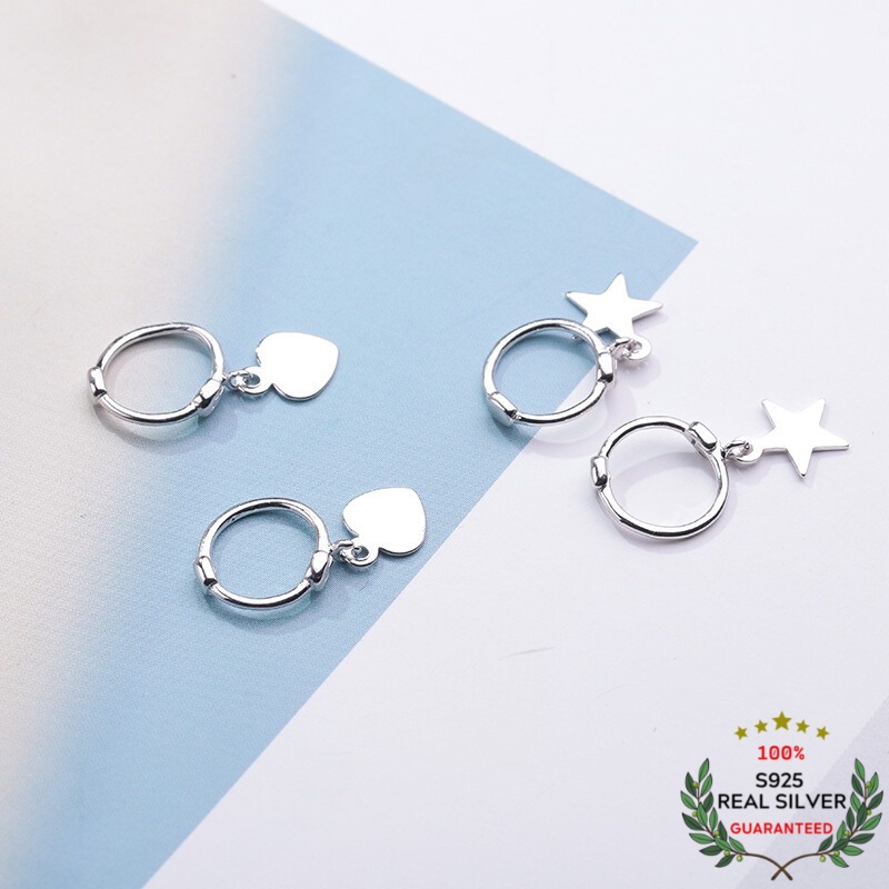 Bông Tai Bạc S925 Khoen Tròn Nhí Mini Hoop Trái Tim – Ngôi Sao Trẻ Trung Cá Tính | Khuyên Tai Nữ Trang Sức Bạc 925