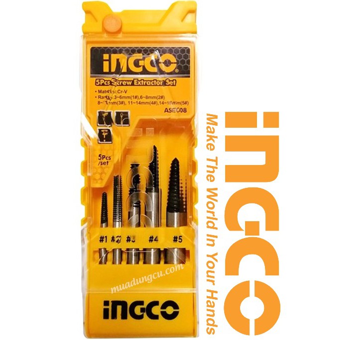 INGCO Bộ 5 mũi taro lấy ốc gãy 3-18mm TOTAL ASE001 ASE008