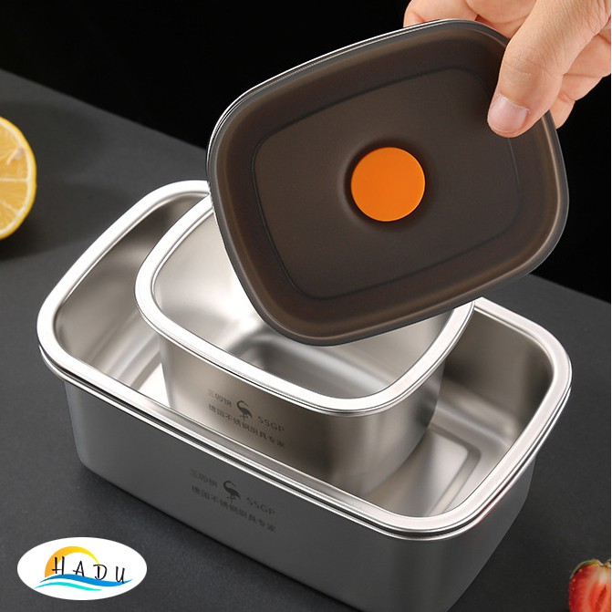 Hộp Đựng Thực Phẩm Tủ Lạnh Inox 304 Có Nắp Silicon Cao Cấp Đạt Chất Lượng LFGB Đức 250ml 450ml 600ml 1000ml 1300ml SSGP