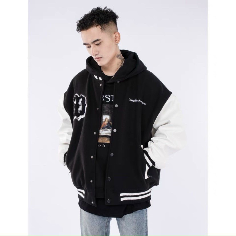 [Ảnh Thật] Áo Khoác Bomber In Chữ D Hoạ Tiết Lưng Cá Tính Form Rộng Freesize Chất Nỉ Bông
