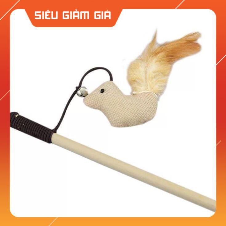 [GIÁ TỐT NHẤT] Cần câu mèo cán gỗ hàng xịn chuột vải bố - petshop số 01