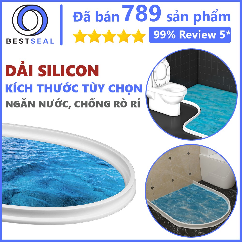 Thanh chắn nước nhà tắm, dải silicon cao su chặn cửa toilet kèm keo dán