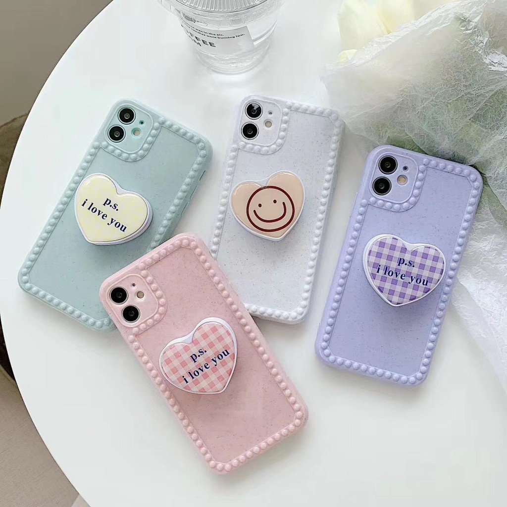 Ốp điện thoại mềm màu kẹo in hình trái tim có giá đỡ cho IPHONE XSMAX 11 11PROMAX 7 8+ XR | BigBuy360 - bigbuy360.vn