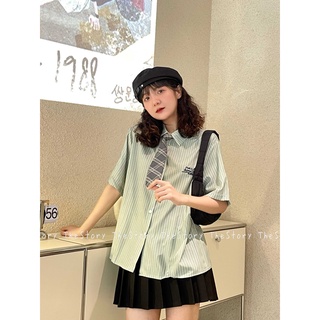 Sơ mi nữ tay ngắn sọc xanh a2605