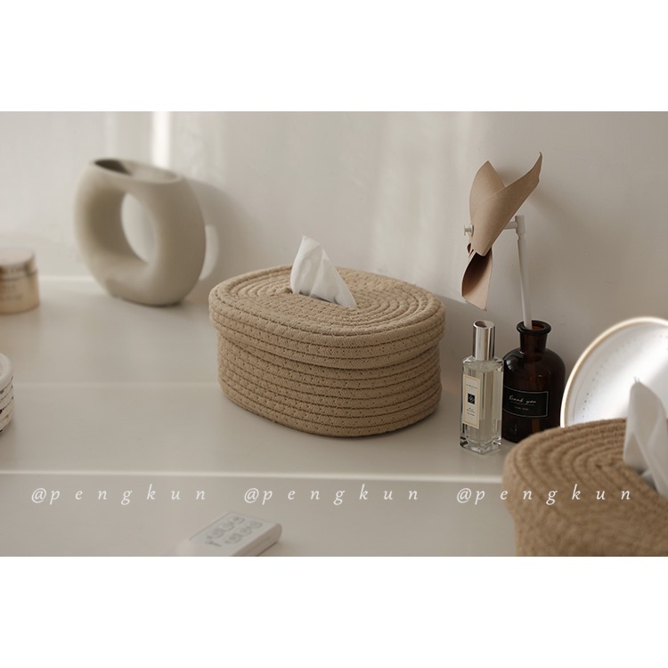 Hộp đựng khăn giấy bằng dây cotton bện phong cách Nhật Bản sáng tạo