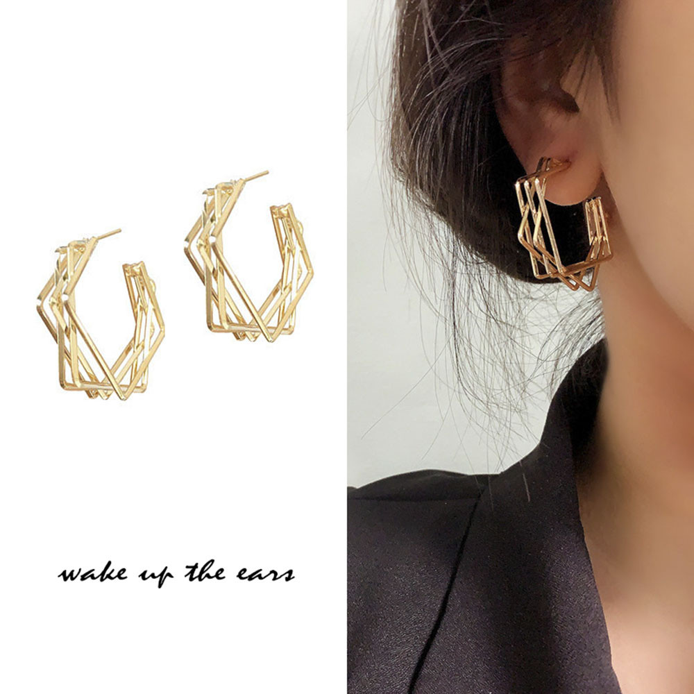 Bông Tai Hình Học Nhiều Lớp Thiết Kế Đơn Giản Phong Cách Âu Mỹ