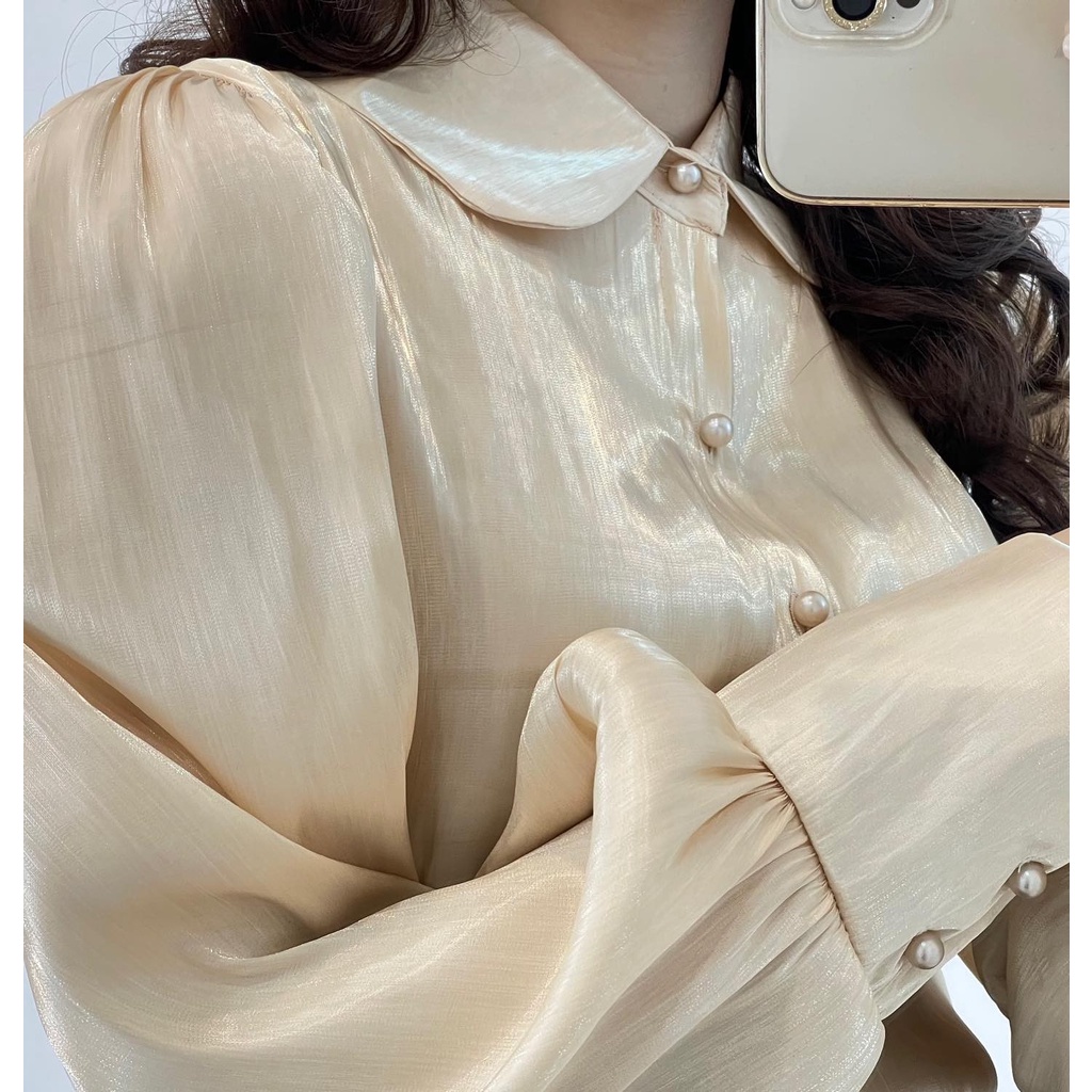 (FREESHIP) Áo sơ mi lụa be hàng quảng châu Miho house