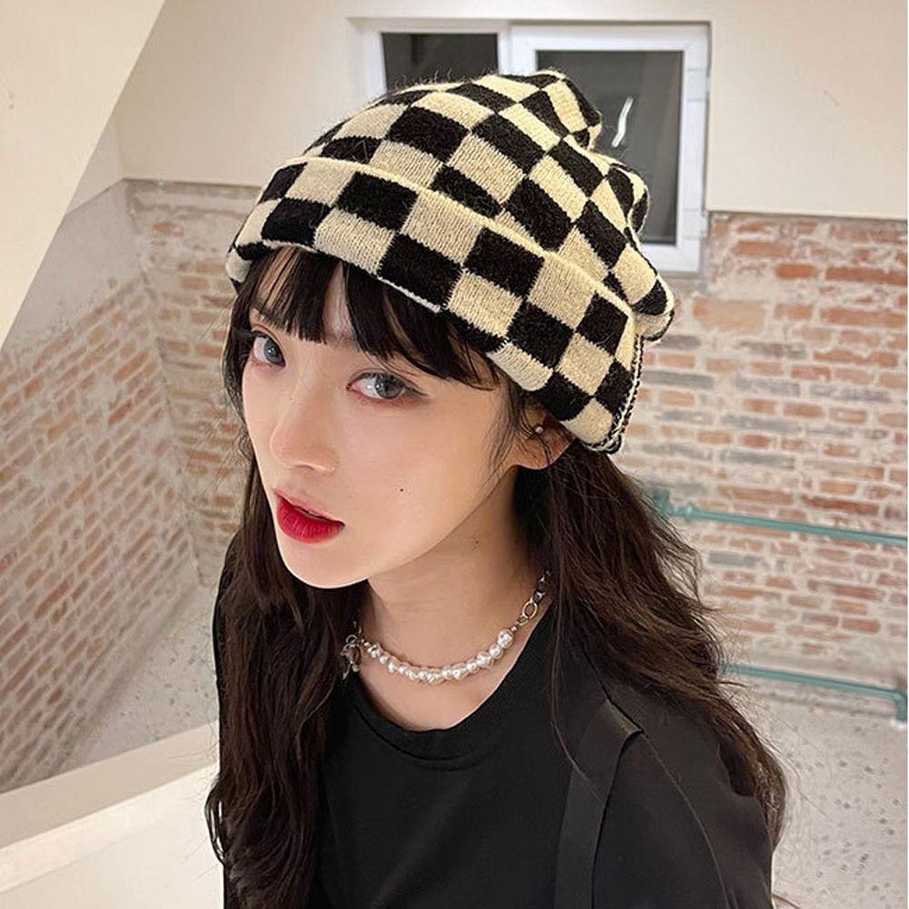 Mũ Len Họa Tiết Sọc Caro Đơn Giản Thời Trang Thu Đông Cho Nam Và Nữ