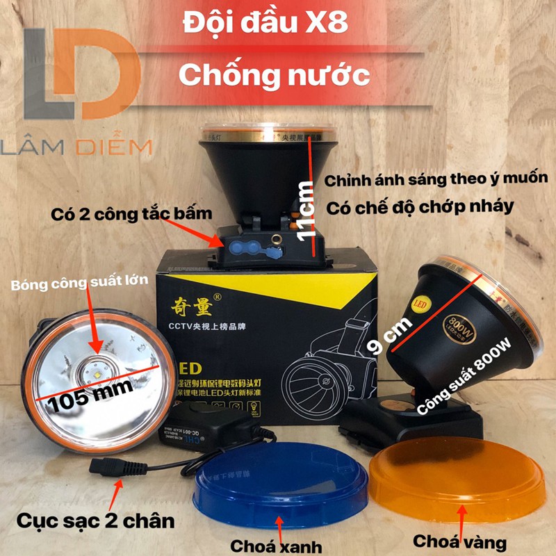 ĐÈN PIN ĐỘI ĐẦU KÍN NƯỚC SIÊU SÁNG CÔNG SUẤT LỚN 3 CHẾ ĐỘ SÁNG VÀ ĐỔI MÀU ÁNH SÁNG TUỲ CHỌN