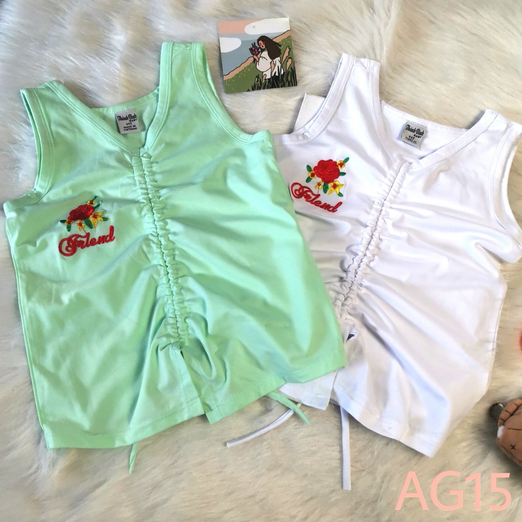 Áo thun ba lỗ bé gái size đại kiểu dáng CROPTOP buộc dây