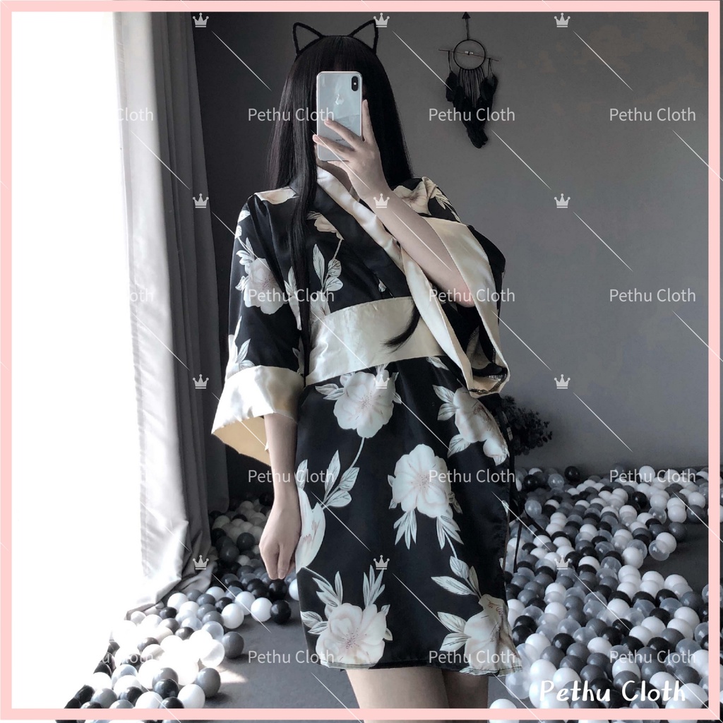 （Q1,HCM）😊Sexy Đồ Ngủ 🌺 kimono nhật bản công chua hoa anh đào gợi cảm quyến rũ Freesize 40-65kg---020