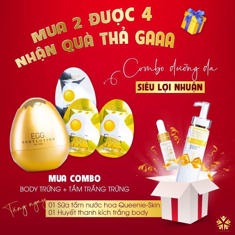 Combo Dưỡng Da Dành Cho Body Queenie Skin ( Kem Body Trứng Queenie Skin &amp; Tắm Trắng Trứng EGG )