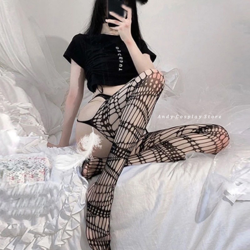 Quần tất lưới lỗ Harajuku chéo