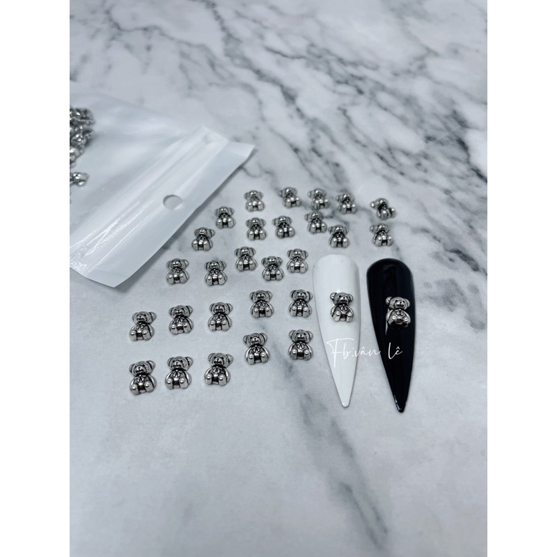 phụ kiện charm gấu hình nơ gắn móng tay nail 10 viên