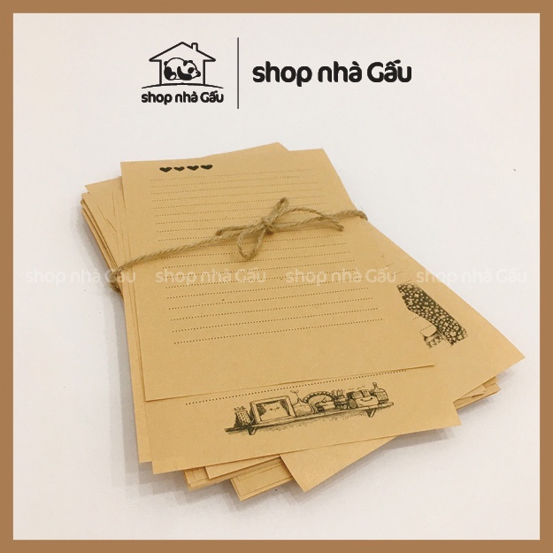 Combo 10 tờ giấy viết thư chất liệu giấy kraft nâu hàng loại 1 nhiều hình dễ thương giao ngẫu nhiên - Shop Nhà Gấu
