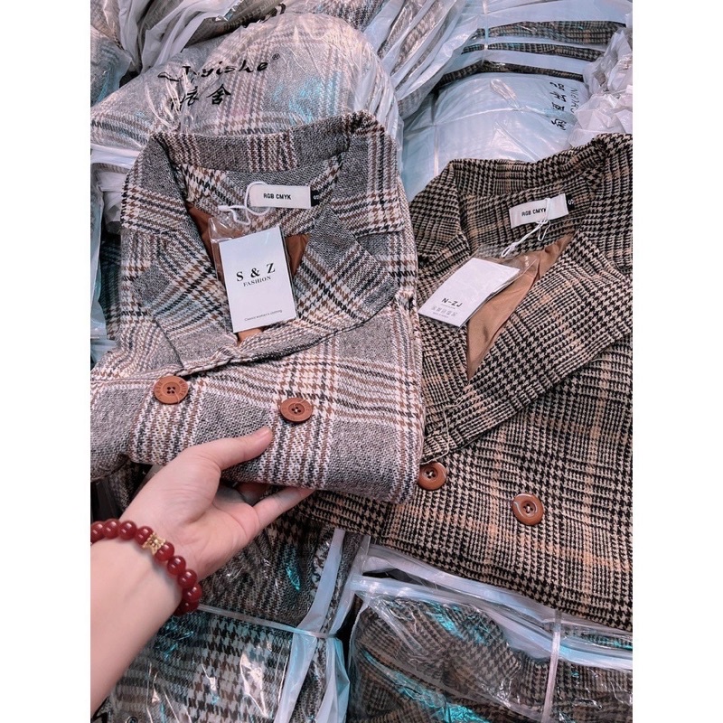 Áo dạ/Áo dạ kẻ/Dạ vest kẻ caro ghi nâu-đen 2 lớp tay pha