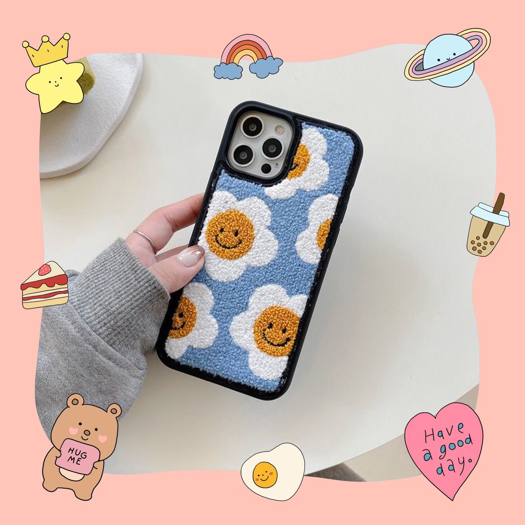 ỐP IPHONE FULL VIỀN ĐEN HOA DAISY XANH