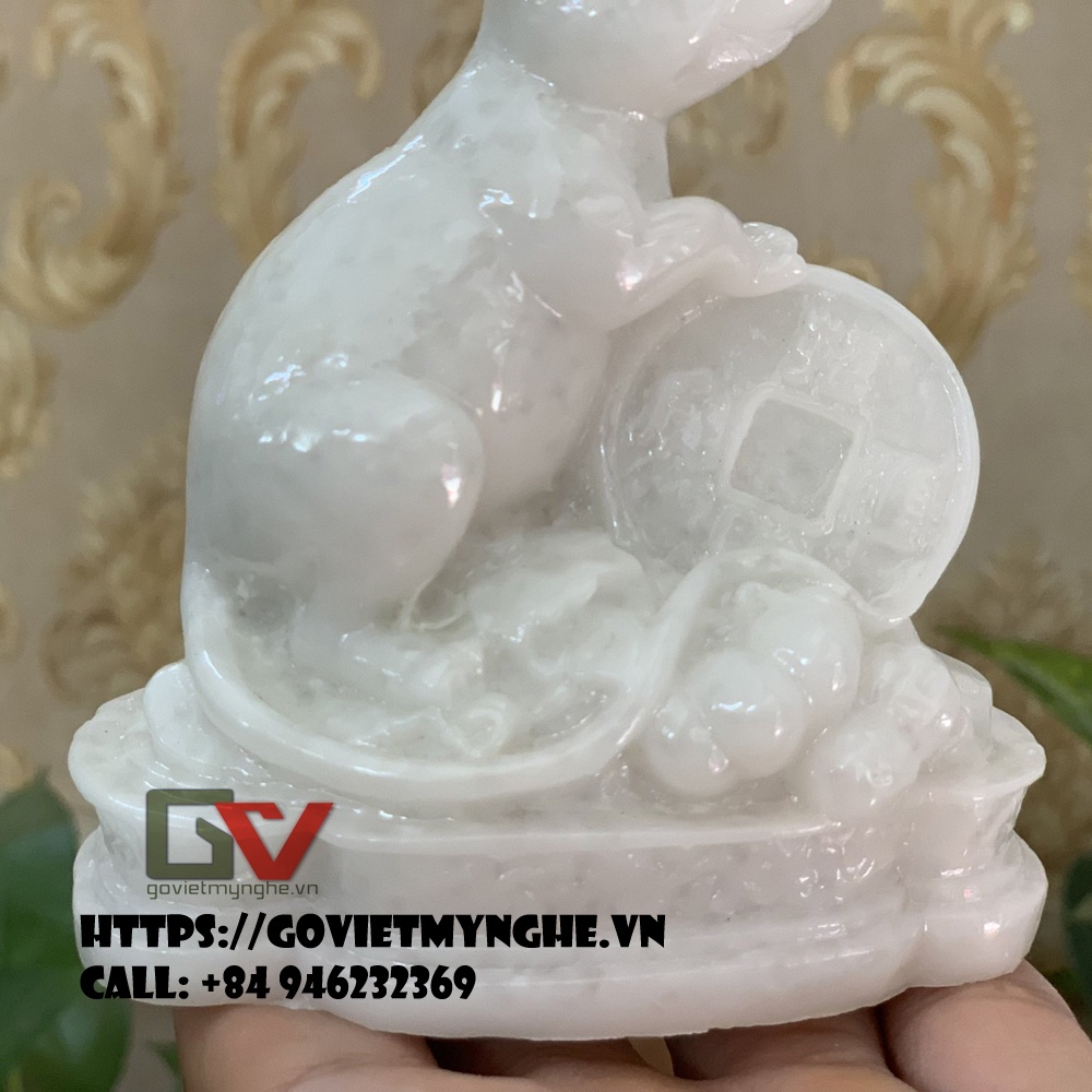 Tượng đá trang trí phong thủy tượng Chuột ôm giữ tài lộc phong thuỷ cho gia chủ - Đá trắng