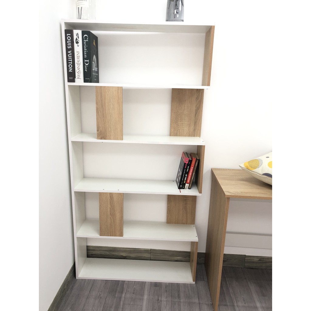 😘 Kệ Sách Đứng Đa Tầng Vân Gỗ Kết Hợp Trắng Thương Hiệu IGEA - GP105 | BigBuy360 - bigbuy360.vn