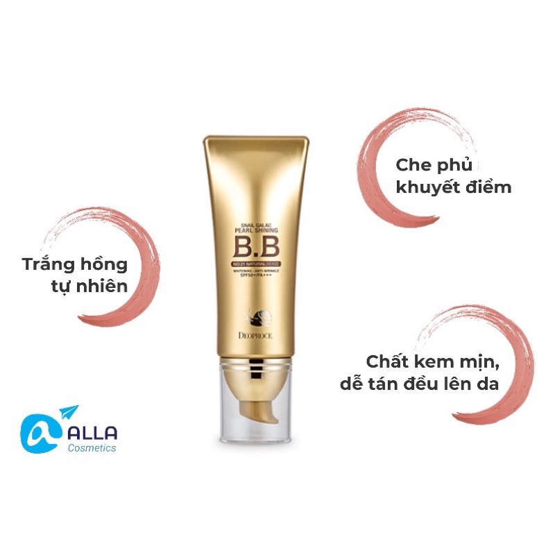 Kem Nền Mịn Da Dưỡng Trắng DEOPROCE Snail Galac Pearl Shining BB Cream 40g (769k)